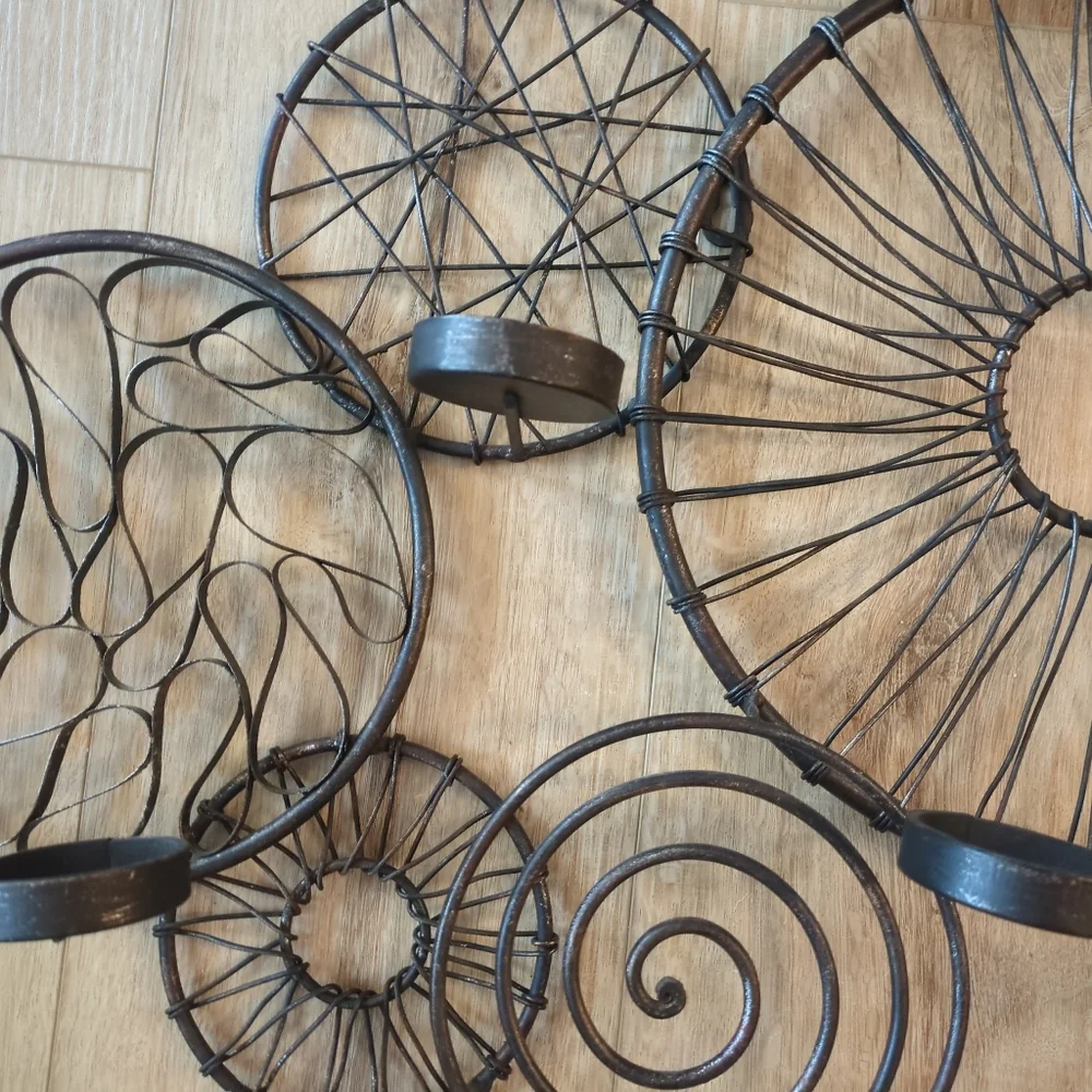 West Elm Spiral Circles Iron Wall 5-Votive Candle Holder Scones